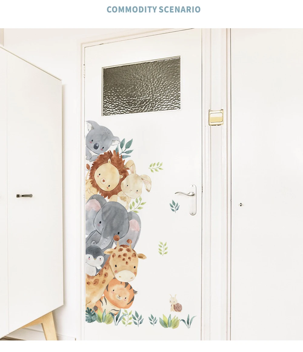 Description Picture 3 of itemCute Cartoon Peep Animals Wall Stickers for Kids Room Elephant Giraffe Tiger Waterproof Vinyl Decal  Bedroom Door Wall Sticker