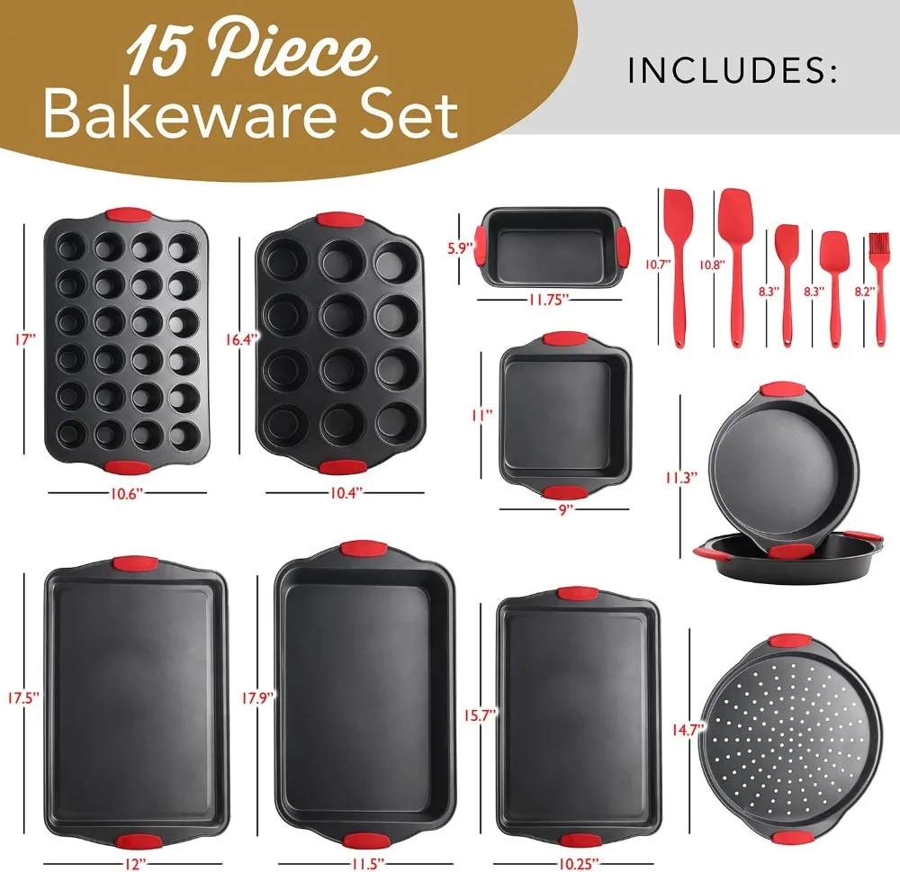 Premium 15-Piece Nonstick Bakeware Set with Muffin Pans, Cake Pans, Cookie Sheets, Loaf... - SKU NBS01603 - UGI Packaging