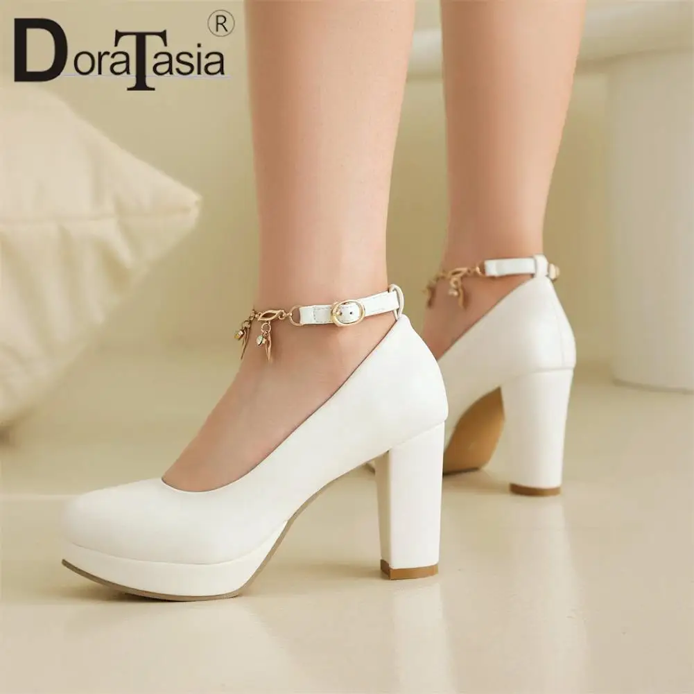 Plue Size 47 Brand Design Ladies Platform Pumps Fashion Ankle Strap Thick High Heels women's Pumps Party Office Woman Shoes