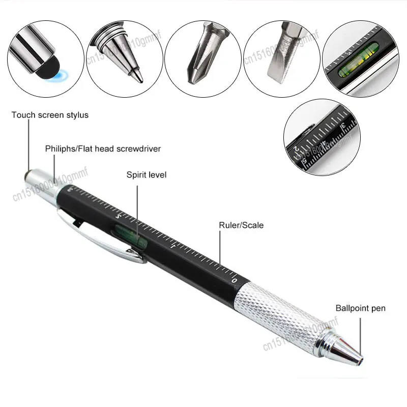 4Pcs Set Multifunction Ballpoint Pen Blue Black Ink With Measure Ruler Screwdriver Touch Screen Stylus Tool Writing Stationery