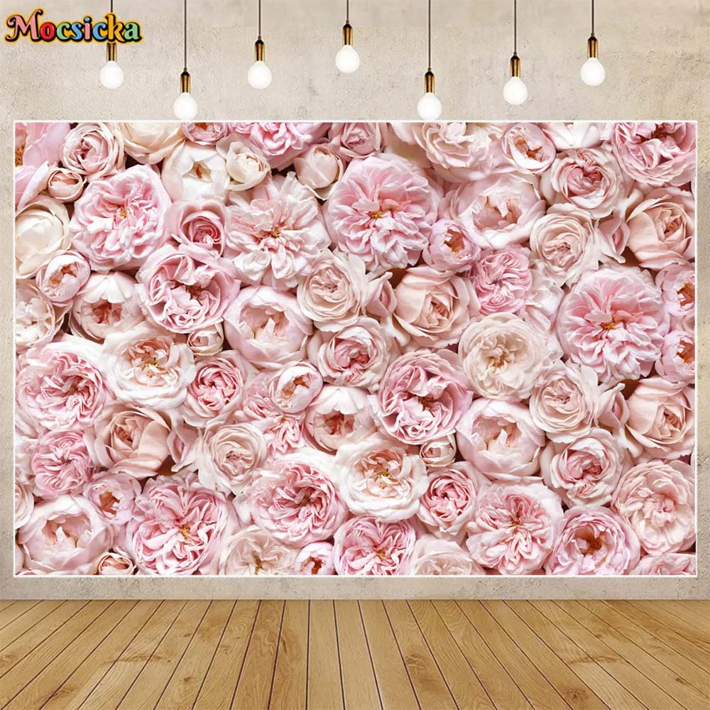 Photo Backdrop Mocsicka Pink Flower Wall Photo Background Floral Rose Wedding Decorations Baby Portrait Photography Backdrop Photo Studio Props
