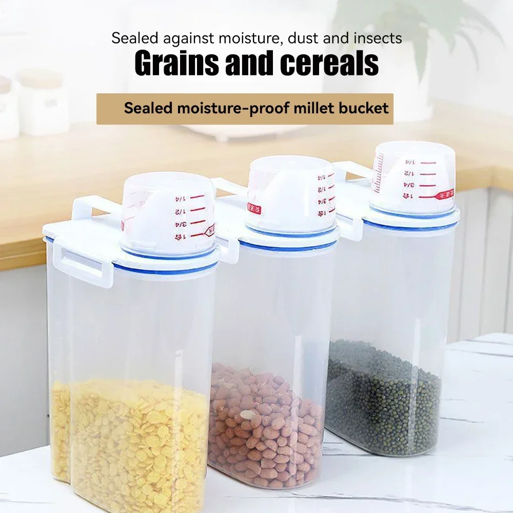 Sealed Rice Bucket with Measuring Cup Moisture and Insect Proof Rice Box Food Grade Dry Goods Kitchen Organiser Storage Jar 3