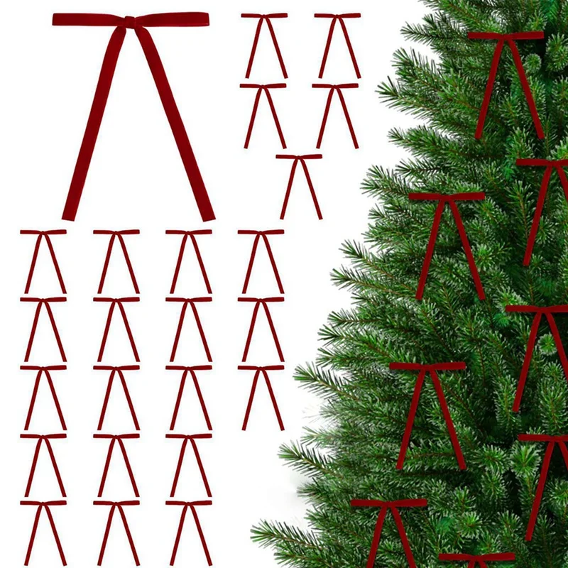 Velvet Bows 24pcs 5.1" Red Christmas Ribbon Bows for Xmas Home Decor Tree Wreaths Gift Wrapping DIY Crafts Festive Winter