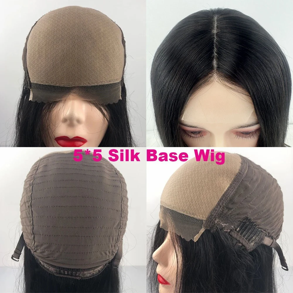 26" 5"x5" Silk Top Wig Human Hair Silk Base Closure Wig Straight Peruvian Remy Hair Glueless Lace Natural Black for Women human hair wig