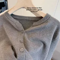 Soft Skin-Friendly Thin Wool Knitted Open Cardigan Women's Korean Version V-Ne Loose ort Sle Small Outerwear Sweater Ja...