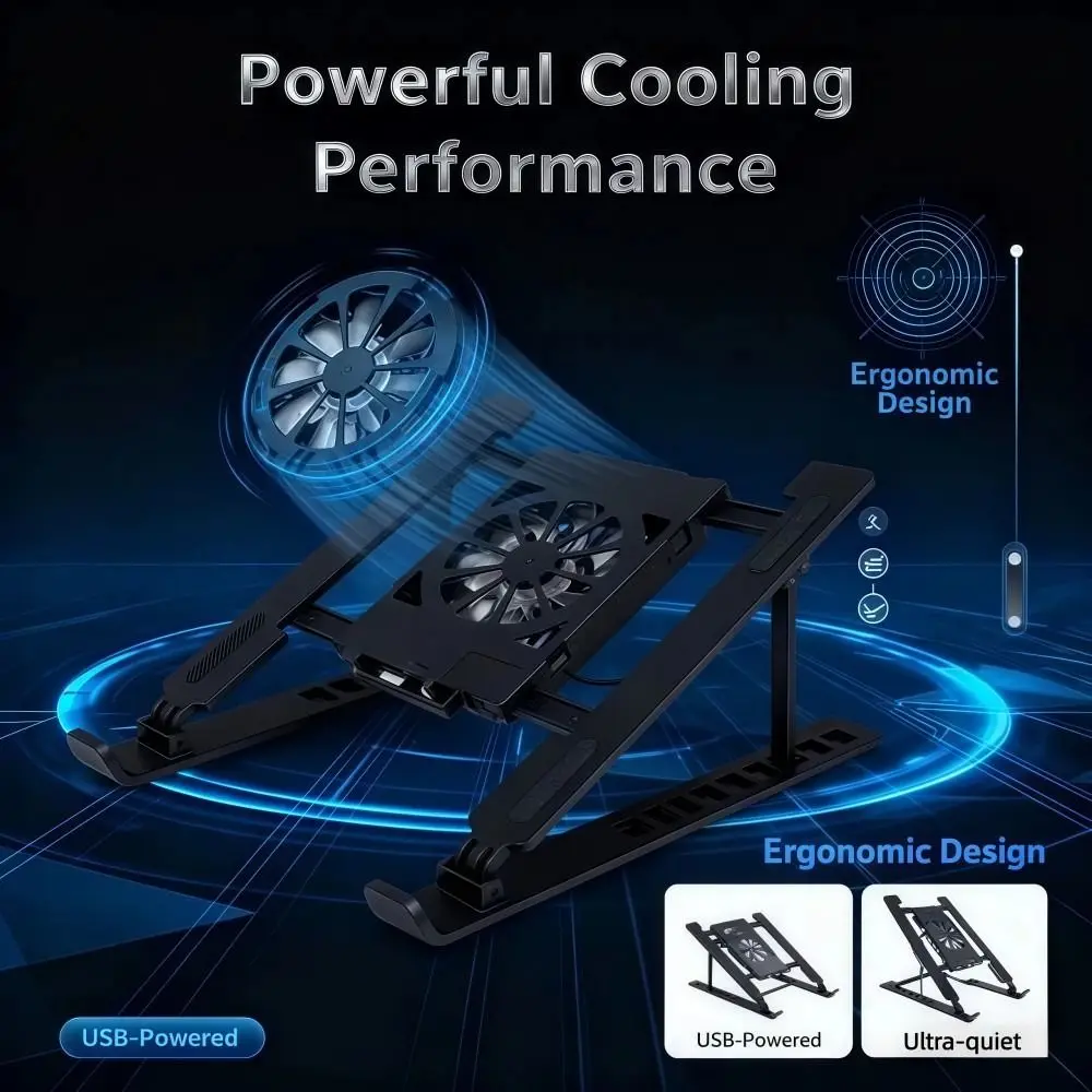 범용 노트북 쿨링 스탠드 (팬 포함) 접이식 노트북 리프트 스탠드 휴대용 다단 높이 조절 태블릿PC 거치대