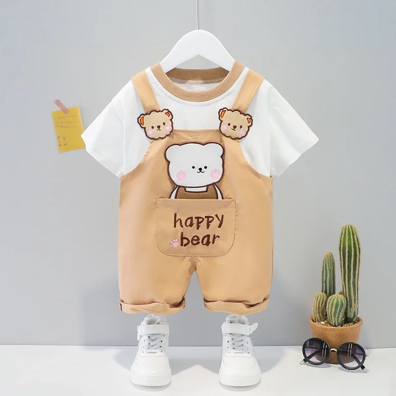 LJW 2022 Cartoon infant Suits Baby Clothing Set for Boys Girls Cute Summer Casual Clothes Set Striped Top+Shorts Kids Clothes Baby Clothing Set near me