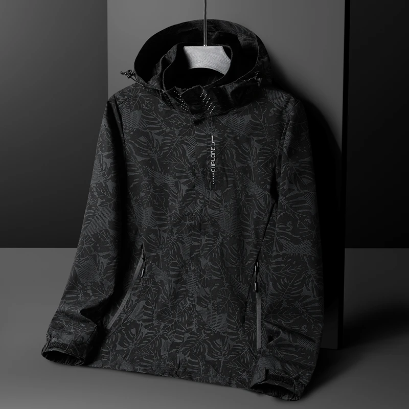 

2024 New Spring Mens Lightweight Waterproof Rain Jacket Raincoat for Hiking Travel with Removable Hood Windbreaker Jacket Top