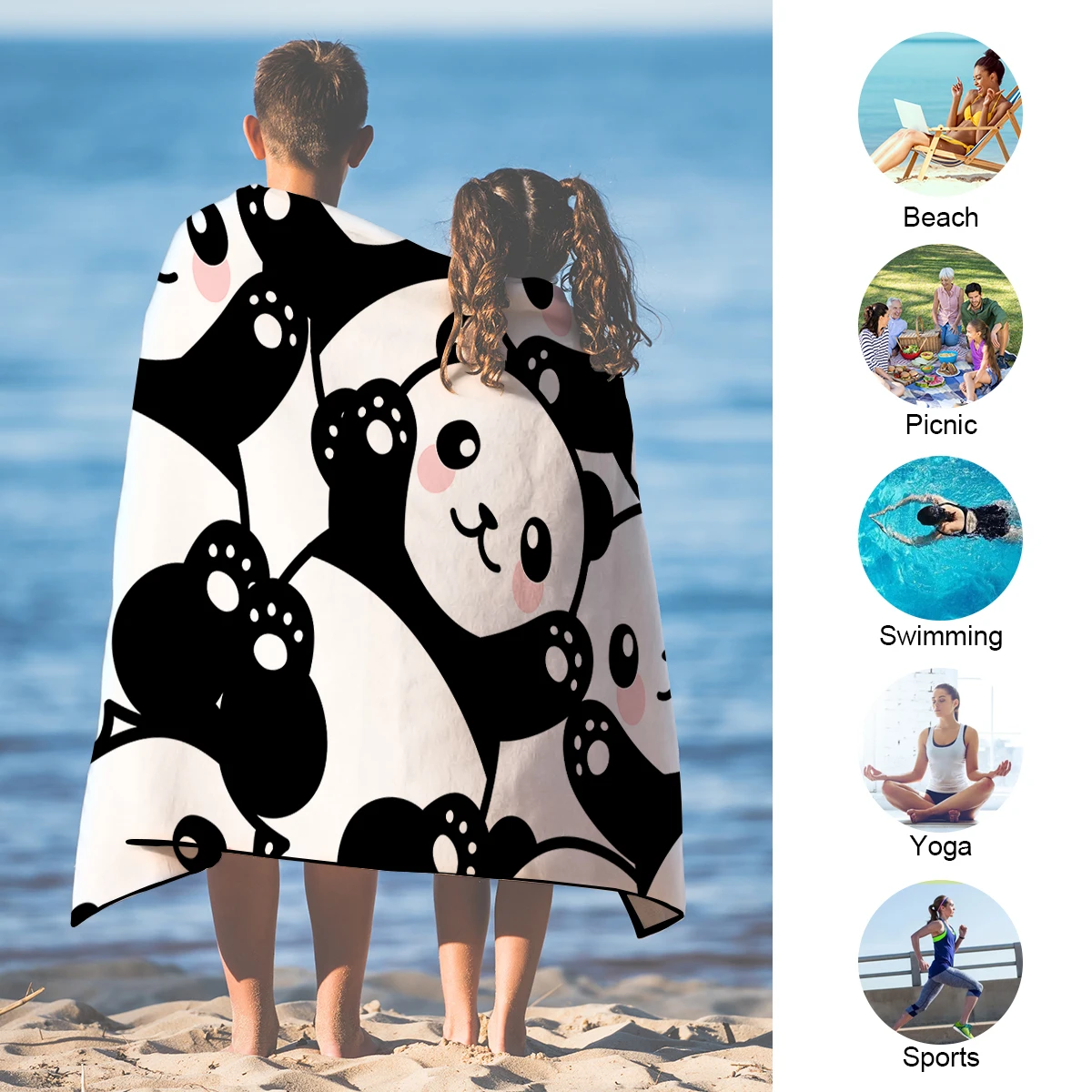 BeddingOutlet Panda Bath Towel Bathroom Microfiber Cartoon Beach Towel Animal Kids Teen Shower Summer Blanket Toalla