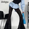 Darlingaga Fashion Black Skinny Lace Trousers Full Length Solid Transparent Sexy Party Thin Flared Pants Vintage Elegant Bottoms 1