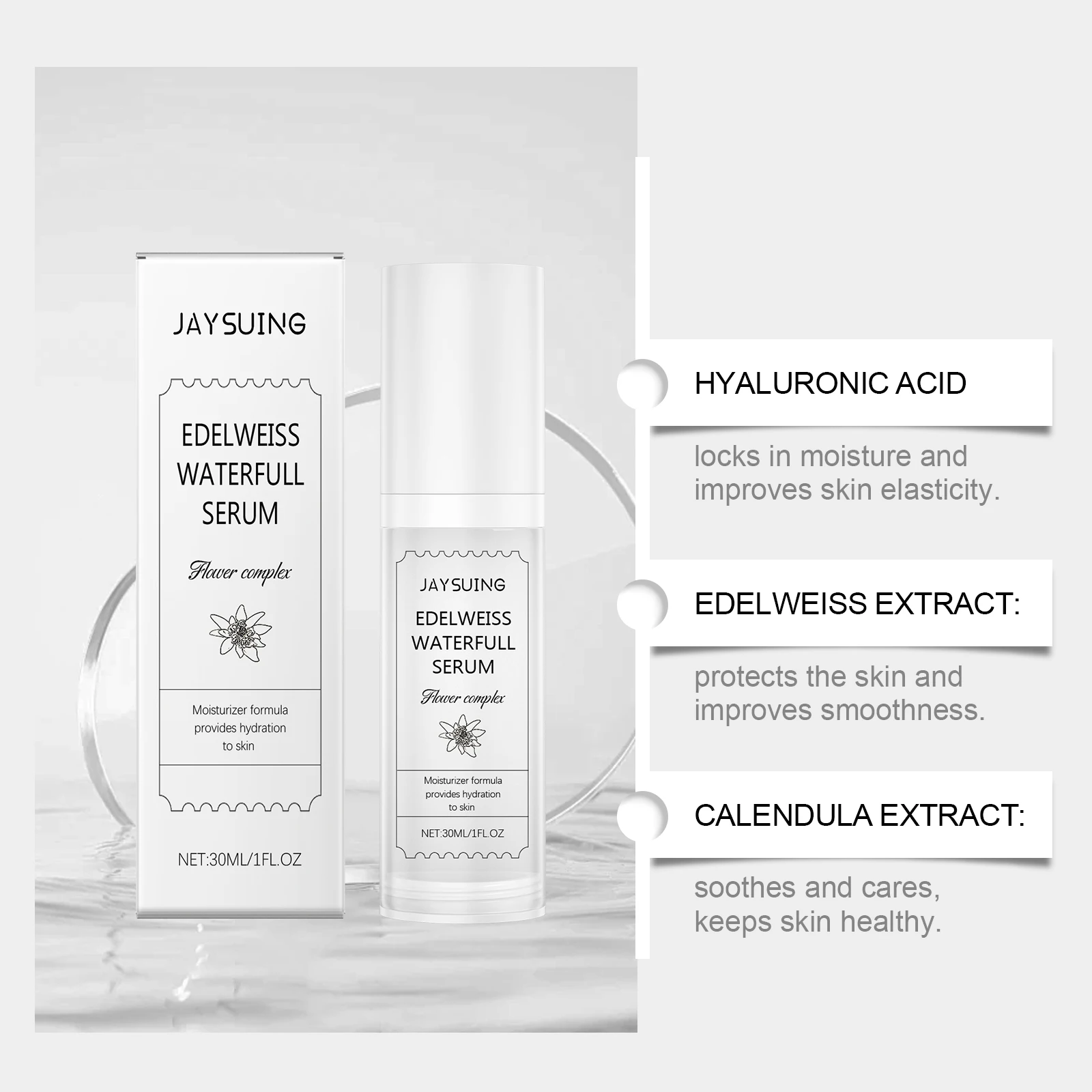 Face Moisturizer Serum Edelweiss Hyaluronic Acid Nourish Dry Smooth Repair Shrinking Pore Brighten Hydrating Essence Skin Care 3