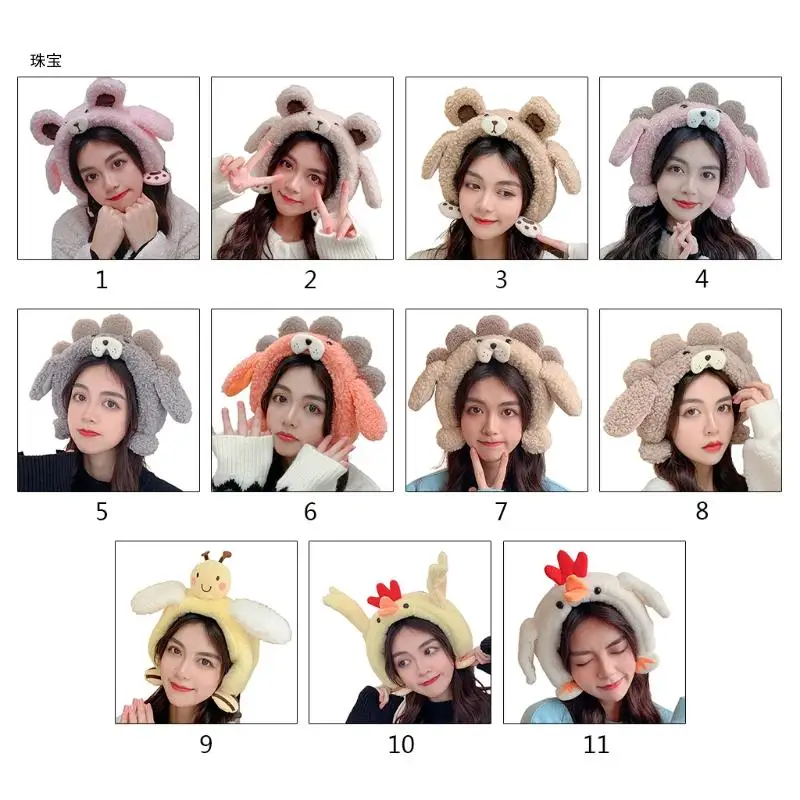 X5QE 움직이는 귀가 있는 동물 모자 플로피 귀 모자 움직이는 귀마개 어린이 겨울 방풍