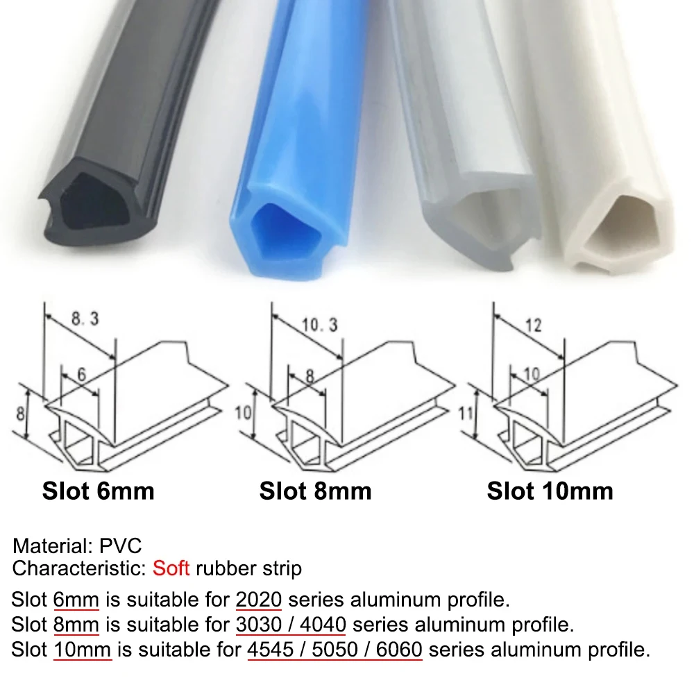 Flat Seal for 20/30/40/45/50/60 Series EU Aluminum Profile Soft Slot Cover/Panel 3D printer Extrusion 5/10 Meters 6mm/8mm/10mm sealing strip tape sealing strip rubber seal strip silicone seal strip