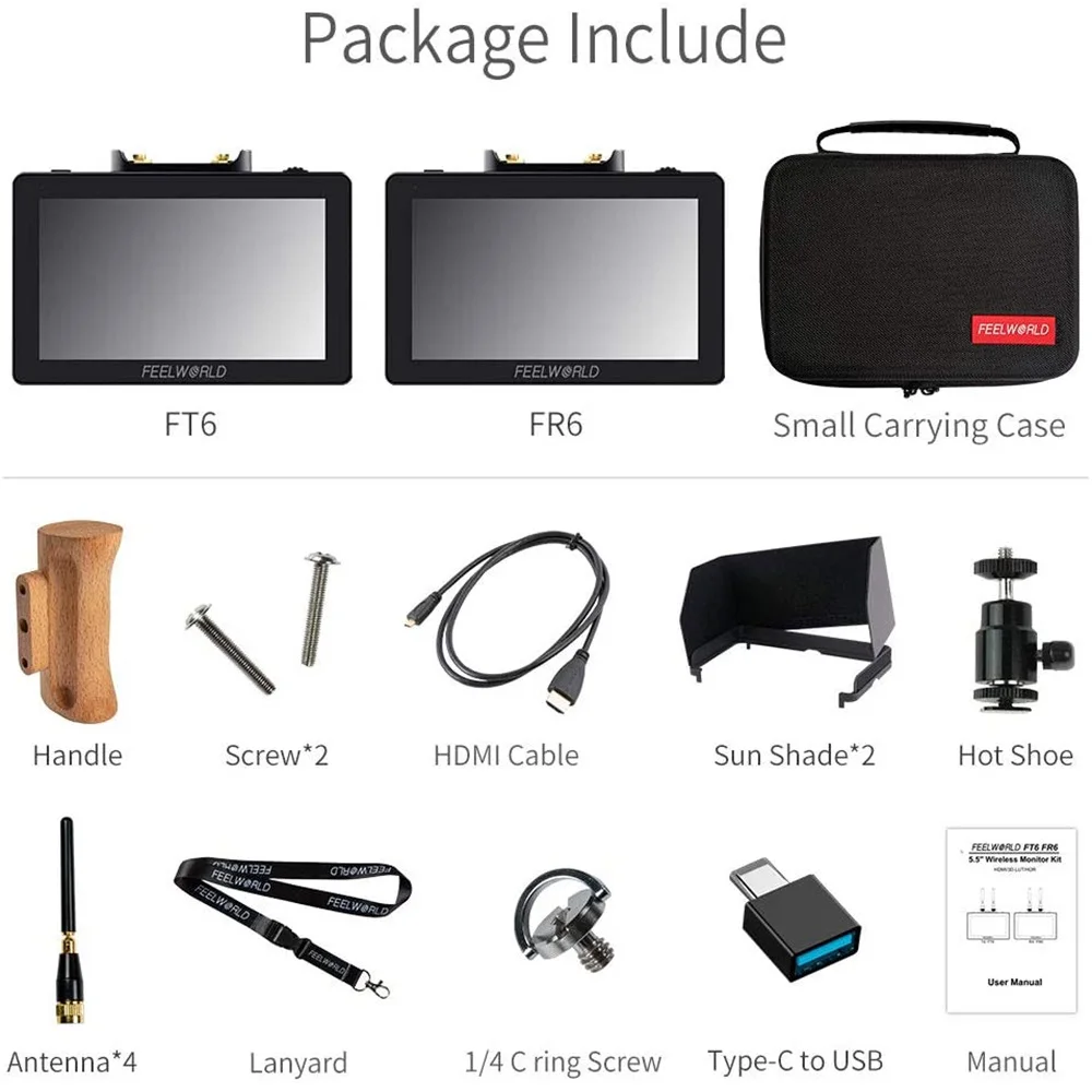 FEELWORLD FR6+FT6 5.5Inch Wireless Monitor Kit with The Transmitter and Receiver 800ft Long Range 0.07S Low-Latency for Shooting