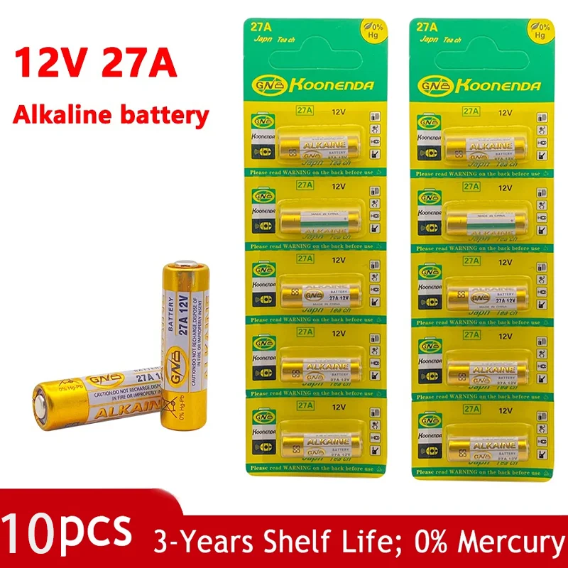 10PCS 27A12V Alkaline Battery for Doorbell walkman Car Alarm Remote Control A27 27A G27A MN27 MS27 GP27 V27GA ALK27A dry battery