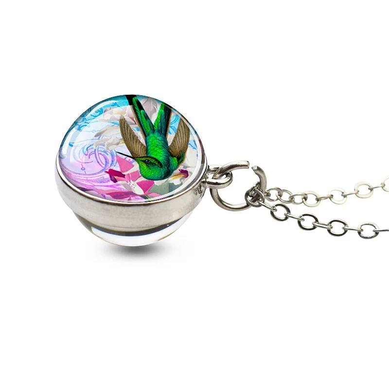 New Fashion Colibri Nest Double Sided Glass Ball Hummingbird Pendant  Nature Necklace Jewelry For Best Friend