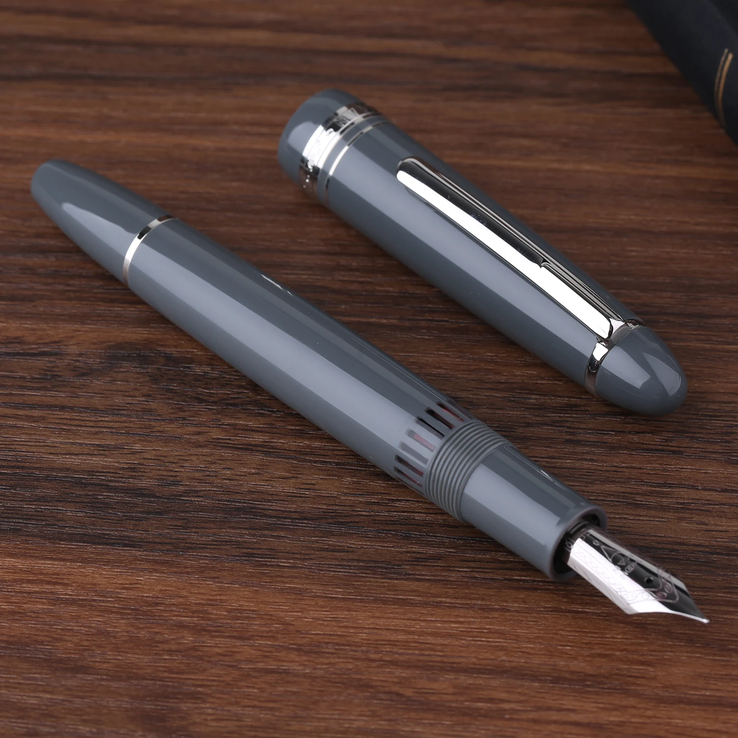 MAJOHN P136 Resin Piston Fountain Pen EF/F/M/Flat Nib Gray Writing Pen 20 Ink Windows for Business Office School