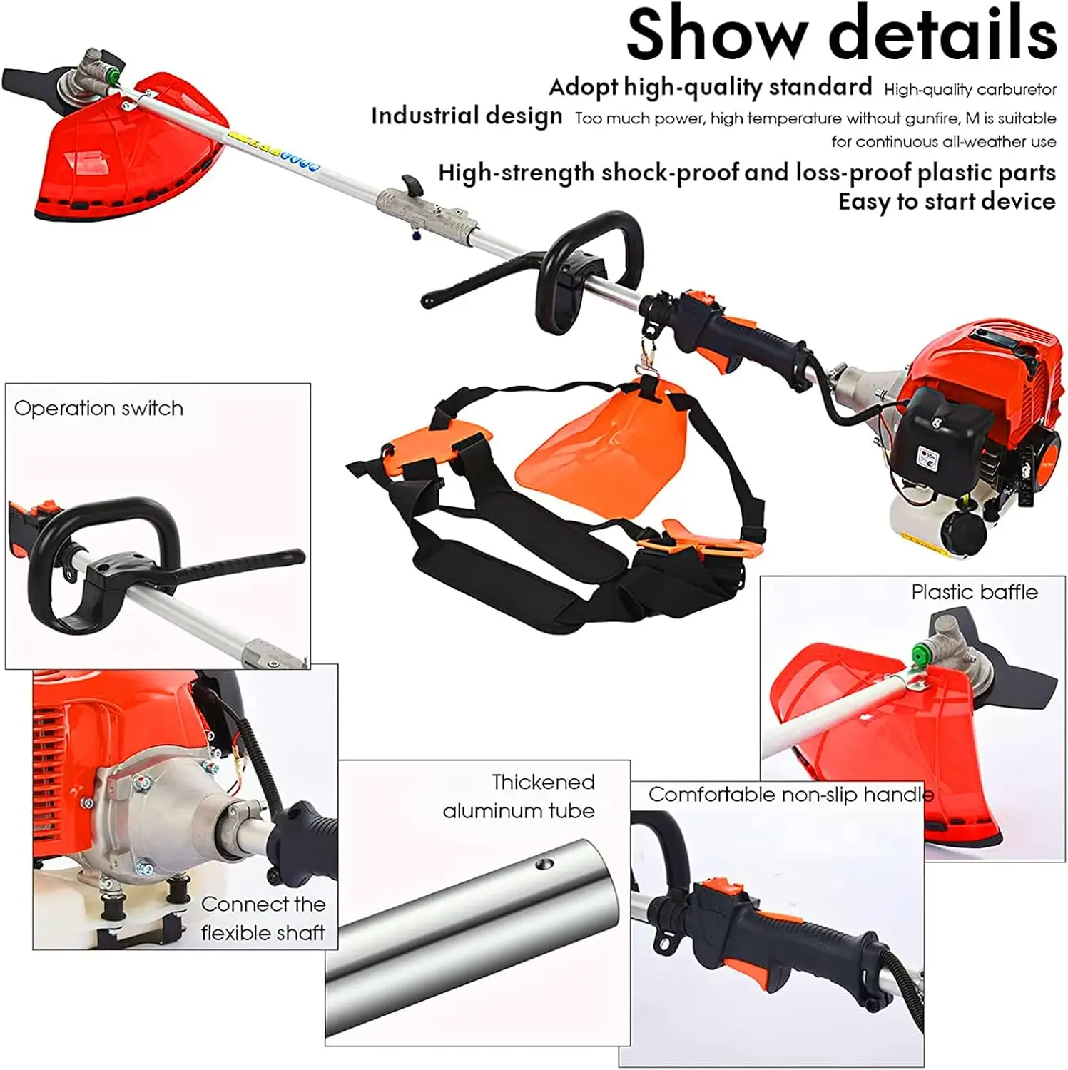 Grass Trimmer 52cc 5 in 1 Gas Powered Brush Cutter Gas String Hedge Trimmer Pole Saw for Quick Weed Grass Cleaning