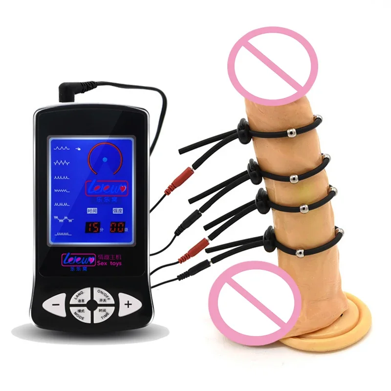 Electric Shock Silicone Cock Ring Penis Extender Masturbator for Men electro sex toys electric sex toys