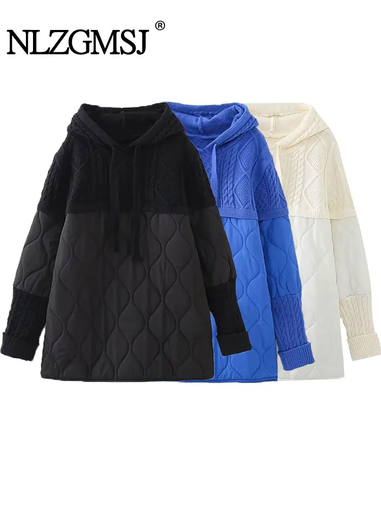 

Nlzgmsj TRAF 2023 Ladies Clothes Women Loose Warm Hooded Knitted Padded Hoodies Females Vintage Thicken Long Sweatshirts