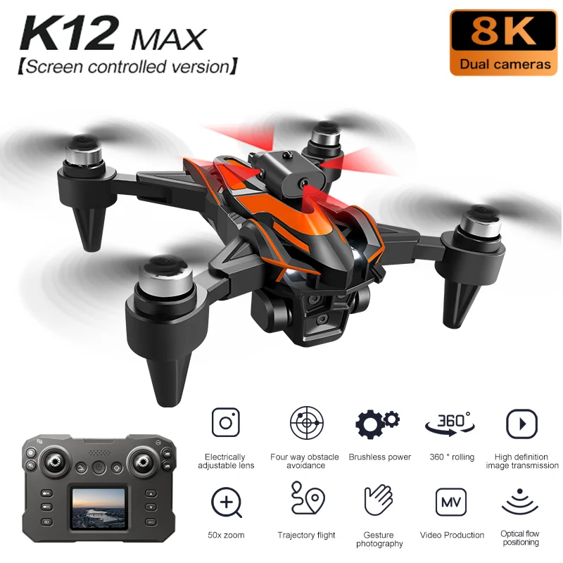 K12Max With Screen Control 8K HD Camera UAV 5G Brushless Drone Aerial Four-Axis Aircraft Optical Flow Positioning Gifts Toys remote control drone,mini drone