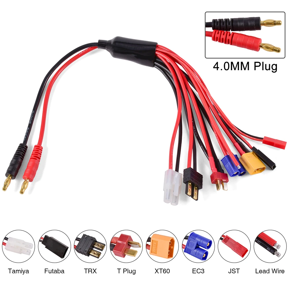 Câble adaptateur chargeur RC 8-en-1 avec fiches banane 4mm ou XT60
