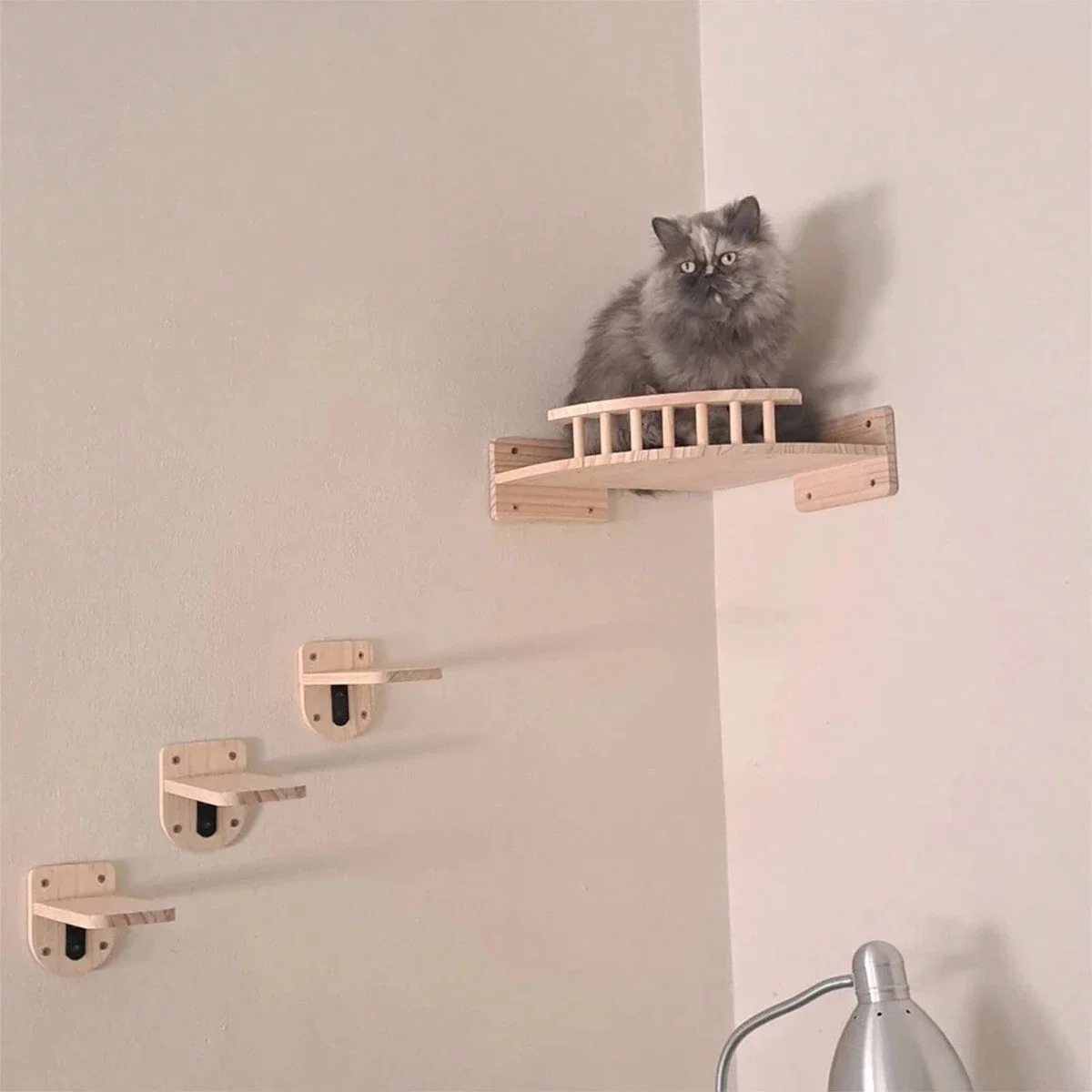 3/4Pcs Corner Hammock with Steps Set Wall Mounted Cat Tree Climbing Shelf For Indoor Cats Wooden Hanging Sleeping Bed Furniture 4