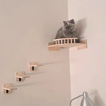3/4Pcs Corner Hammock with Steps Set Wall Mounted Cat Tree Climbing Shelf For Indoor Cats Wooden Hanging Sleeping Bed Furniture 4