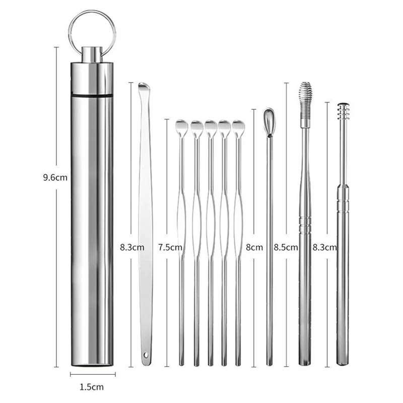 Ear Wax Pickers Stainless Steel Earpick Wax Remover Curette Spoon 10/9Pcs/set Ear Clean Tool Easy Carry ear pick ear wax cleaner ear cleaner set ear cleaner ear picking tools set ear wax removal kit