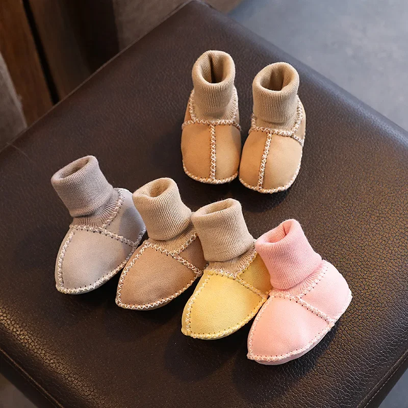 

Autumn and Winter Thickened Plush Cotton Shoes Warm Shoes Socks Boys and Girls' Baby Walking Shoe 1 Year Old No Drop