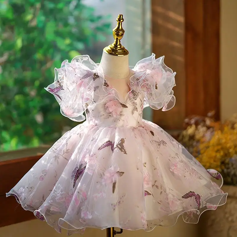 Children's Princess Evening Gown Fashionable Printed Ruffle Design Wedding Birthday Baptism Easter Eid Party Girls Dresses girls dress