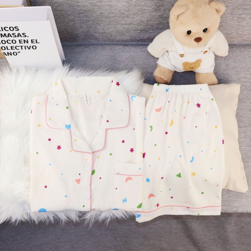 Sexy Women Nightwear Short Sleeve Shorts Geometric Cardigan Lapel Loungewear 2 Piece Set Ladies Simple Casual Soft Sleepwear