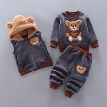 

For Baby Boys Girls Clothing Set Kids Tricken Fleece Hooded Outerwear Tops Pants Three Suits Children Outdoor Warm Costume Suit