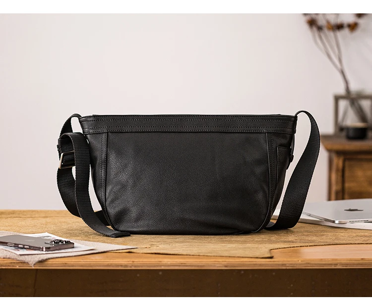 PNDME Organizer Designer handgefertigte schwarze Umhängetasche aus gegerbtem Rindsleder für Herren, Outdoor-Reisen, luxuriöse Umhängetaschen aus echtem Leder – Detail 10
