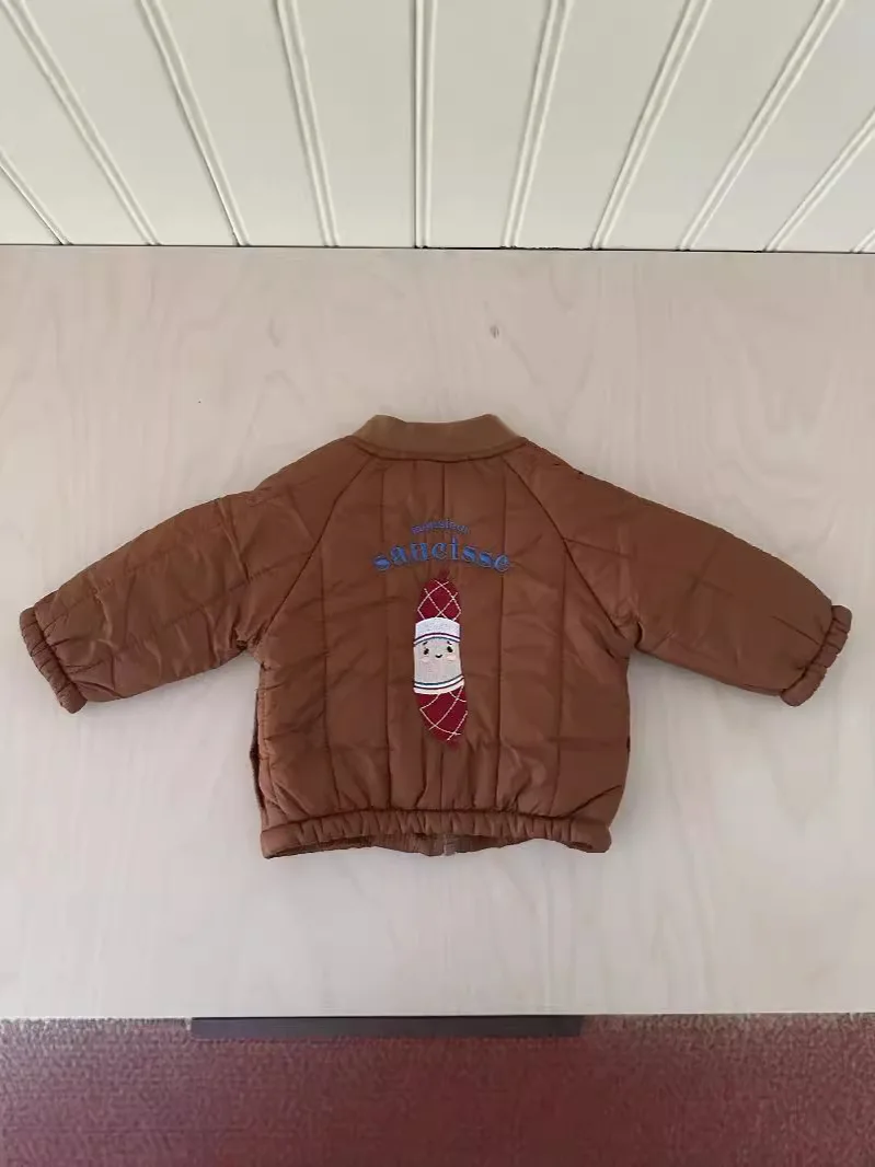 Winter Baby Fleece Warm Coat Cartoon Embroidery Boys Girls Cotton Padded Jacket Plus Velvet Thick Kids Quilted Jacket