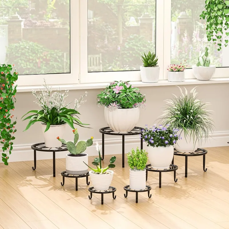 7 Pack Metal Plant Stands for Outdoor Indoor Anti-Rust Iron Flower Pot Stands Outdoor Plant