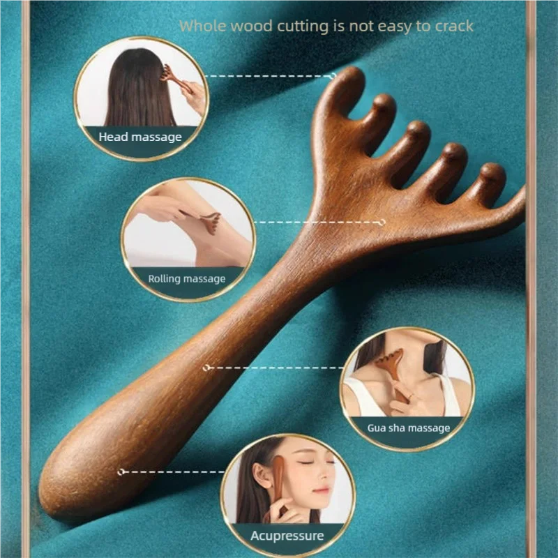 Head Massagers Scalp Wood Six-claw Meridian Head Therapy Body Massage Tool Natural Sandalwood Neck Back Scraping Massage Tool