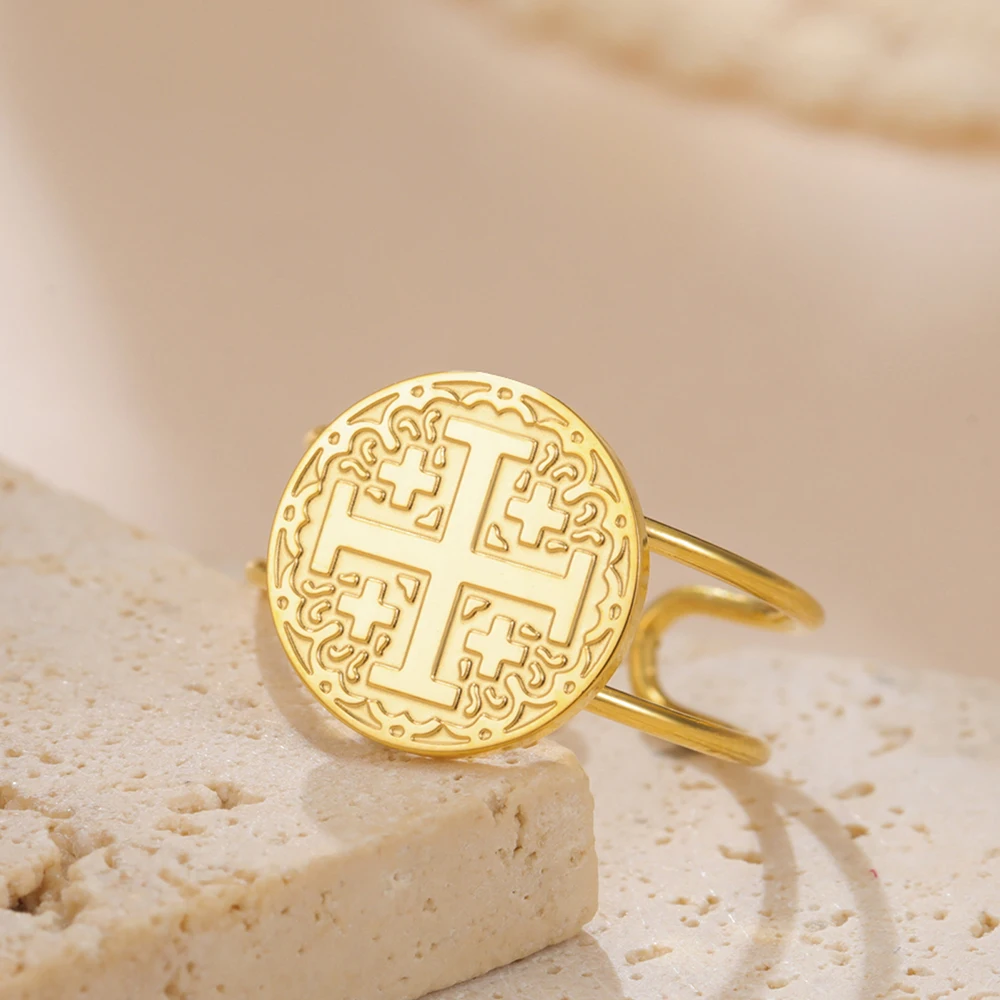 Dawapara Jerusalem Kreuzringe, verstellbar, religiöser Fingerring, Christen, Segen, Edelstahl, Schmuck, Jahrestagsgeschenk – Detail 7