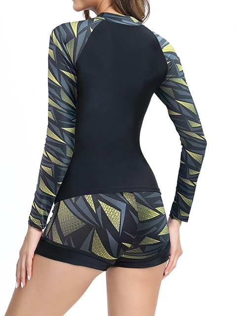 Long Sleeved Surf Swimsuit 2024 Women Split Body Print Rashguard Swimwear Female Sports Bathers Bathing Swimming Diving Clothes 3