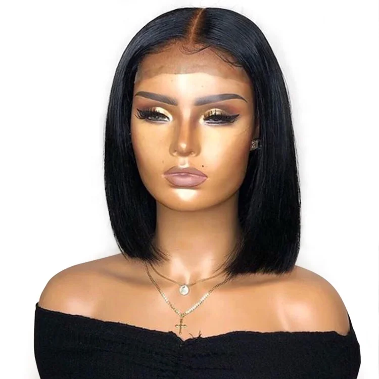 

Highknight 13x6 False Scalp Pre Plucked Brazilian Human Hair Short Bob Straight Lace Front Wigs