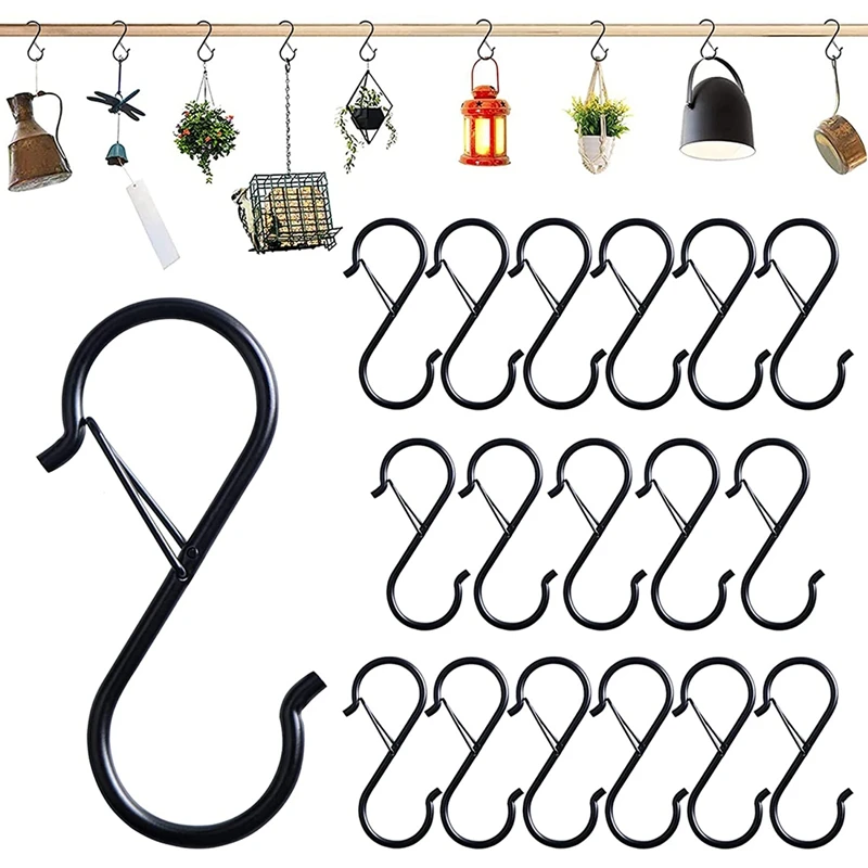 Promotion! Black S Hooks For Hanging, Heavy Duty S Hooks With Safety Buckle  Design, Plants Hooks, Lights Hooks, Shelf With Hooks - AliExpress