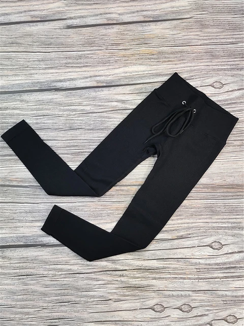 Tossy Ribbed Yoga Leggings Sport Tights Woman Seamless Knit Yoga Pants White Femme Gym Leggins Skinny Workout Fitness Push Up Belt Black