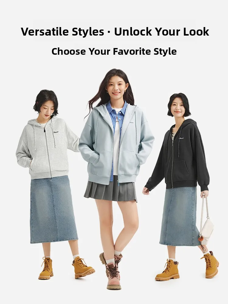Hotwind Ladies Hooded Sweatirt Loose Casual Open Cardigan Inner Wear Early Autumn Jaet 2025 New Sle Cotton Polyester Blend