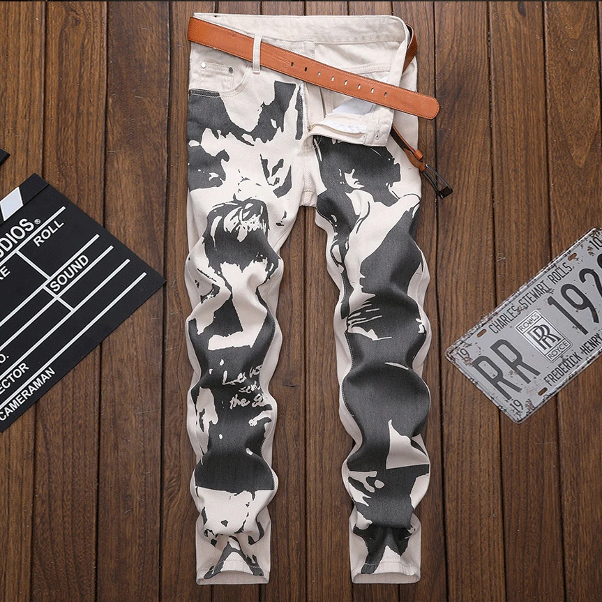 2023 Nuova Primavera Estate Jeans Da Uomo Stile Vintage Stampa Elastico Classico Denim Pantaloni Uomo Slim Moda Denim Pantaloni Jeans Maschili