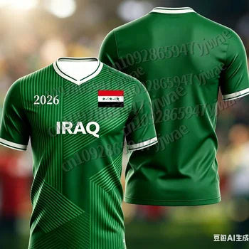 Iraq Style 2026 Special Fan Jersey, Green Flag Print Soccer Shirt, Lightweight Breathable Sports Top for Men, Fans soccer Jersey 1