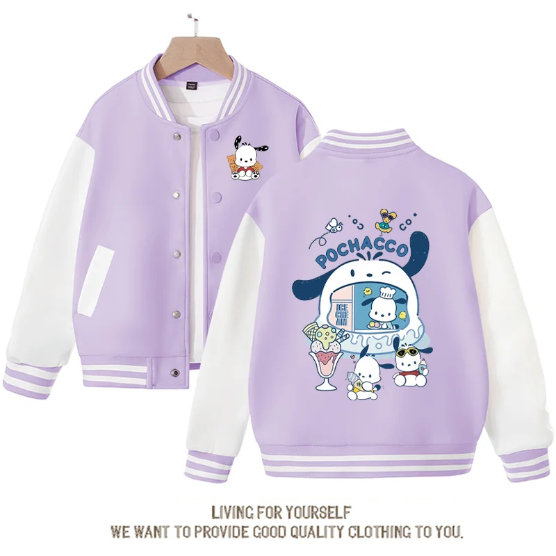 

Новинка, милая бейсбольная Униформа Sanrio для мальчиков и девочек, милая мультяшная весенне-Осенняя детская повседневная спортивная куртка, пальто в подарок