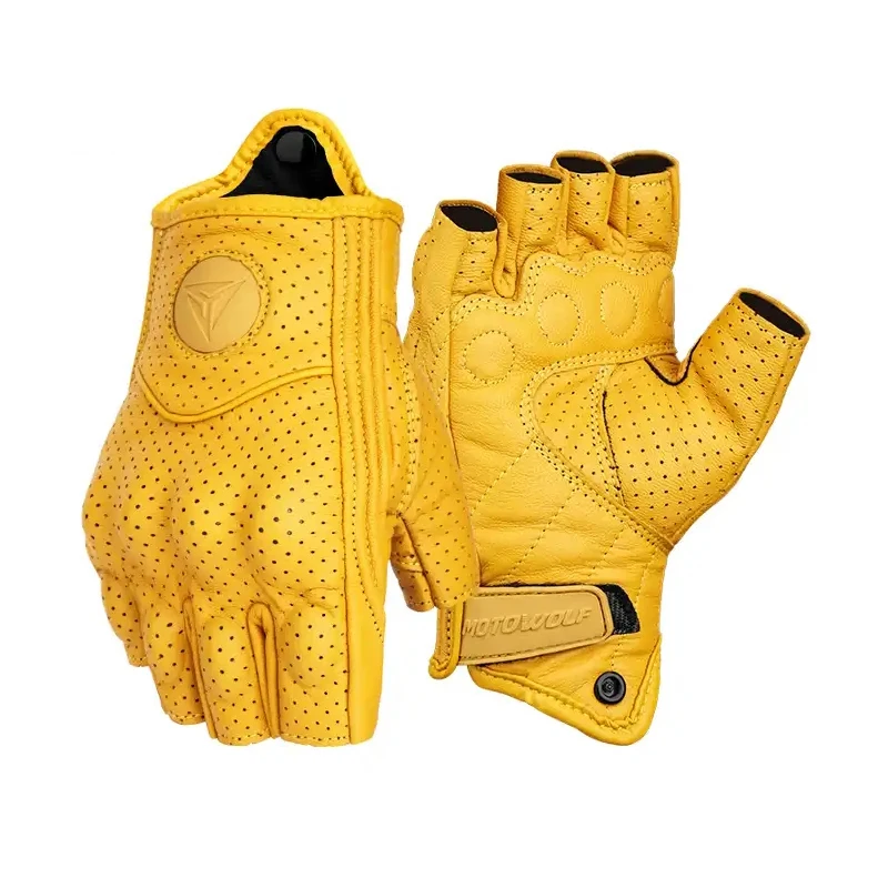 

Half Finger Motorcycle Gloves Women Girl Leather Breathable Motocross Breathable Racing Fingerless Gloves Tactical Retro