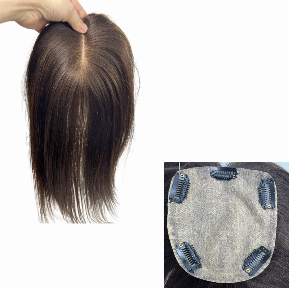 Anemone Skin Base Human Hair Topper With 5 Clips In Silk Free Parting Top European Hair Toupee For Women Fine Hairpiece 12X13cm