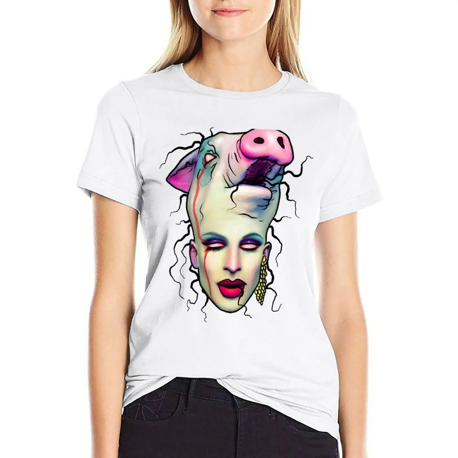 

Katya Horror Pig T-shirt shirts graphic tees cute tops lady clothes t-shirt dress for Women sexy