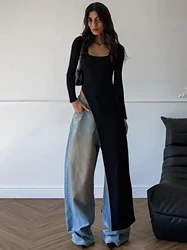 Elegant Spring Solid Long Sleeve Slit Irregular Bodycon Maxi Dress - S (Black)